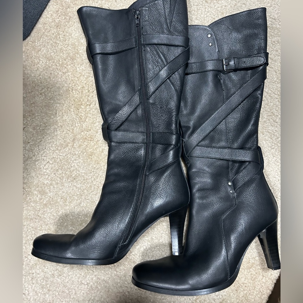 Custom wide calf Black Leather Knee-High Boots